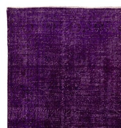 6.6x10 Ft Solid Purple Color Over-Dyed Vintage Handmade Rug, Wool Turkish Carpet