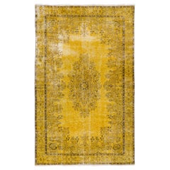 6.6x10 Ft Retro Handmade Turkish Wool Area Rug. Home Decor Yellow Carpet