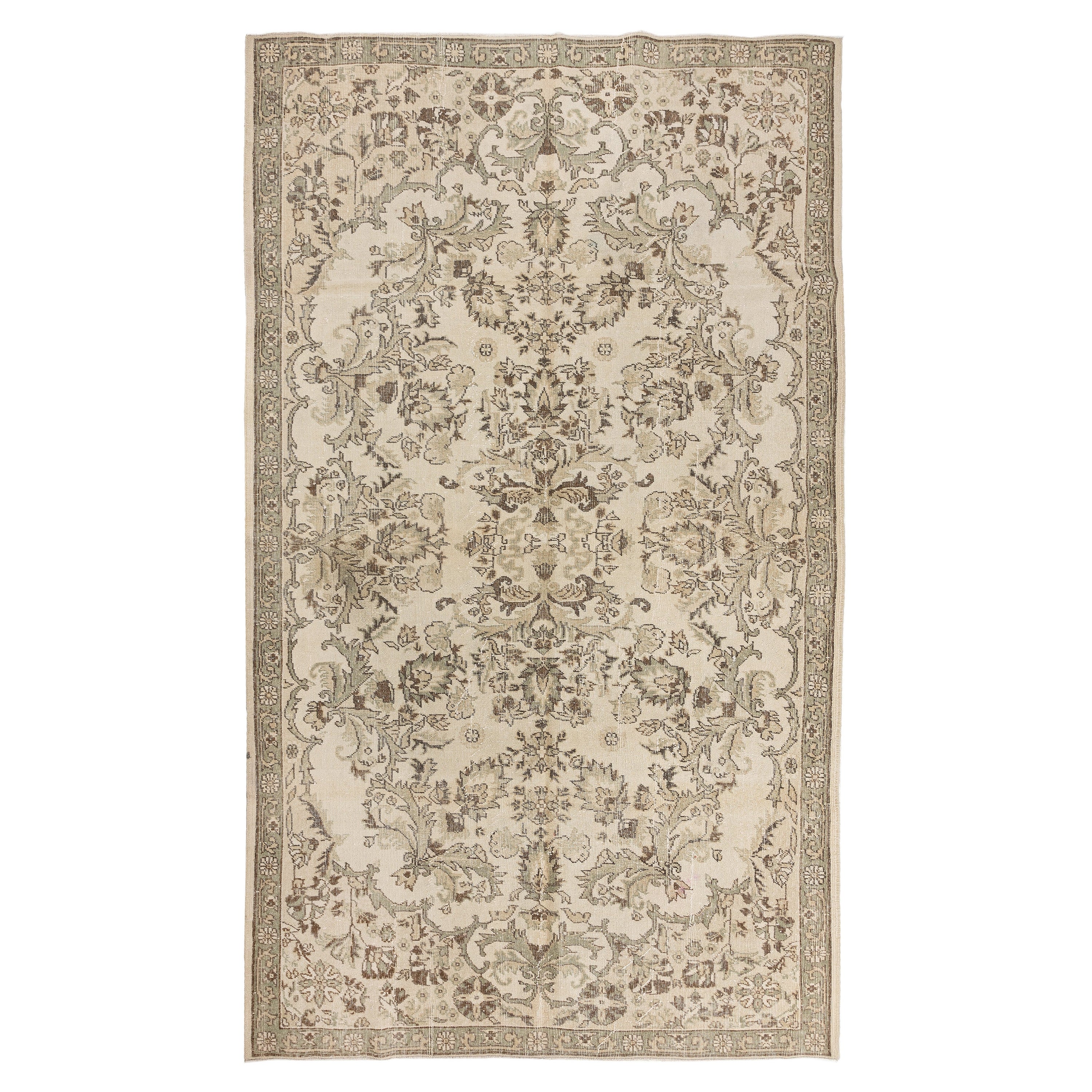 6.6x10 Ft Vintage Sun Faded Oushak Teppich, Beige, handgefertigter anatolischer Teppich