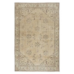 6.6x10 Ft Vintage Turkish Beige Rug. Hand-Knotted Carpet with Chinese Art Deco