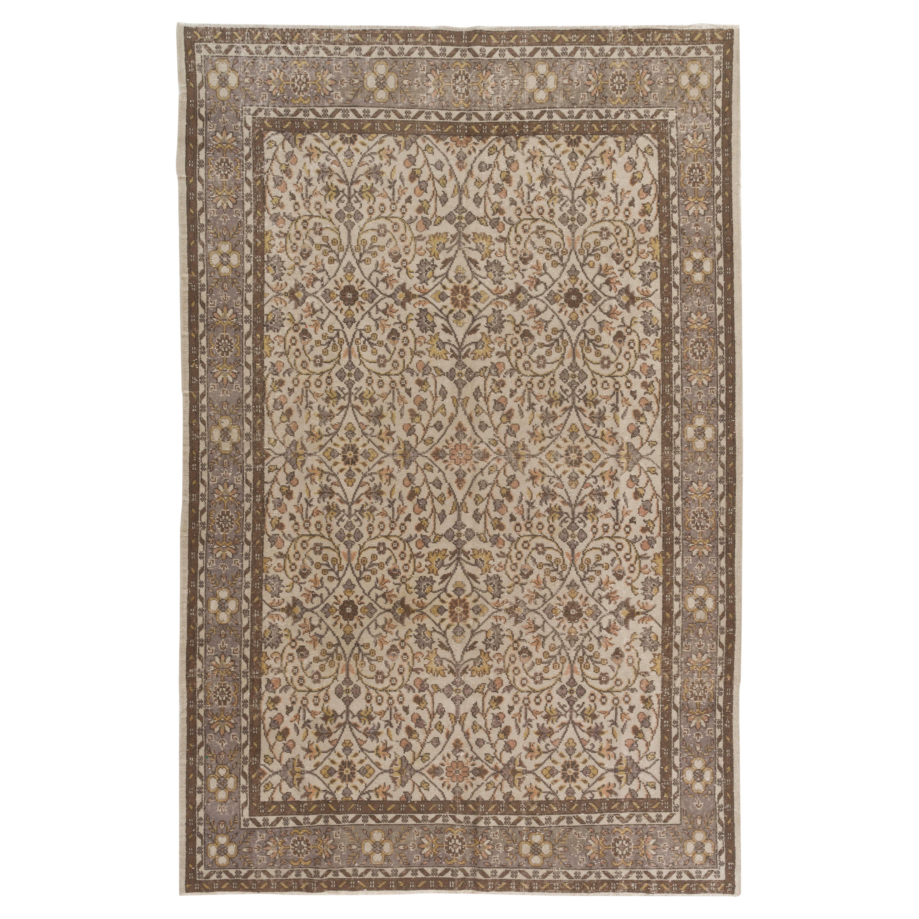 6.6.x10.2 Ft Handgeknüpfter, floral gemusterter Vintage Central Anatolian Wollteppich