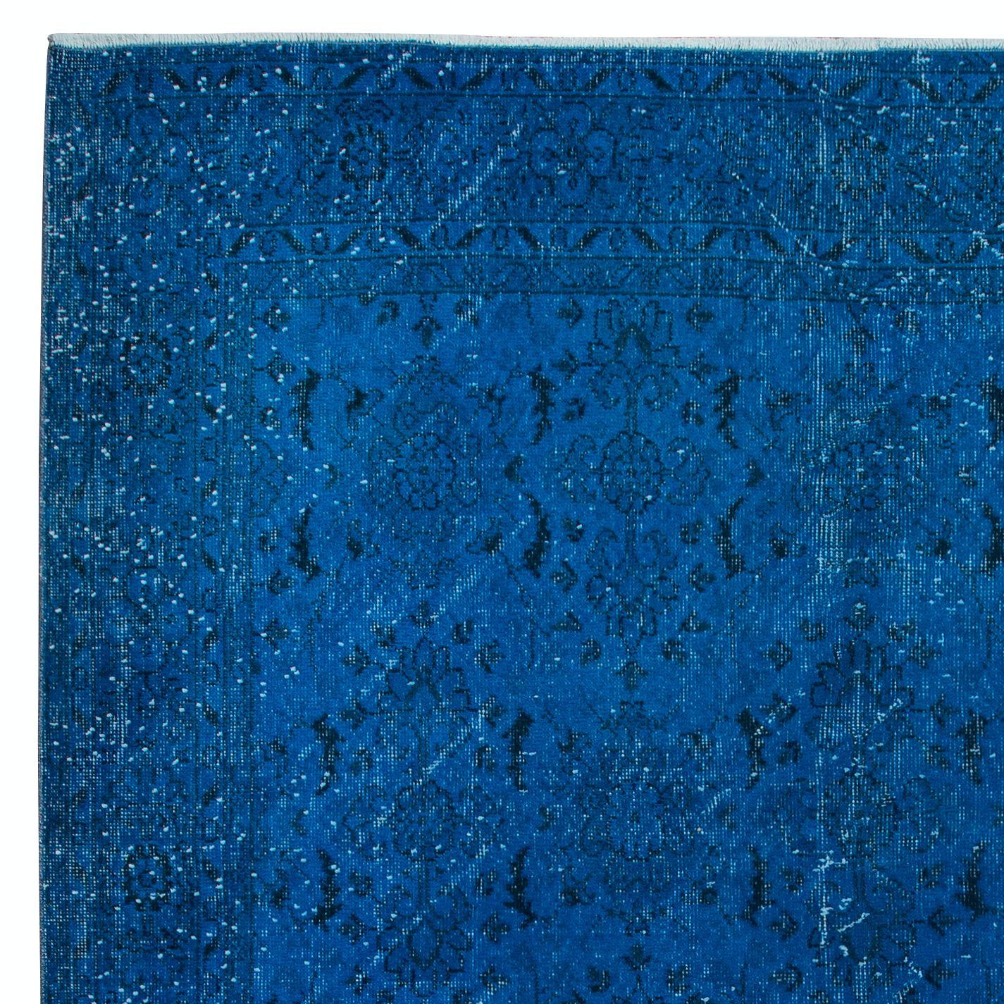 Hand-Woven 6.6x10.2 Ft Modern Blue Handmade Area Rug, Turkish Carpet, Woolen Floor Covering For Sale