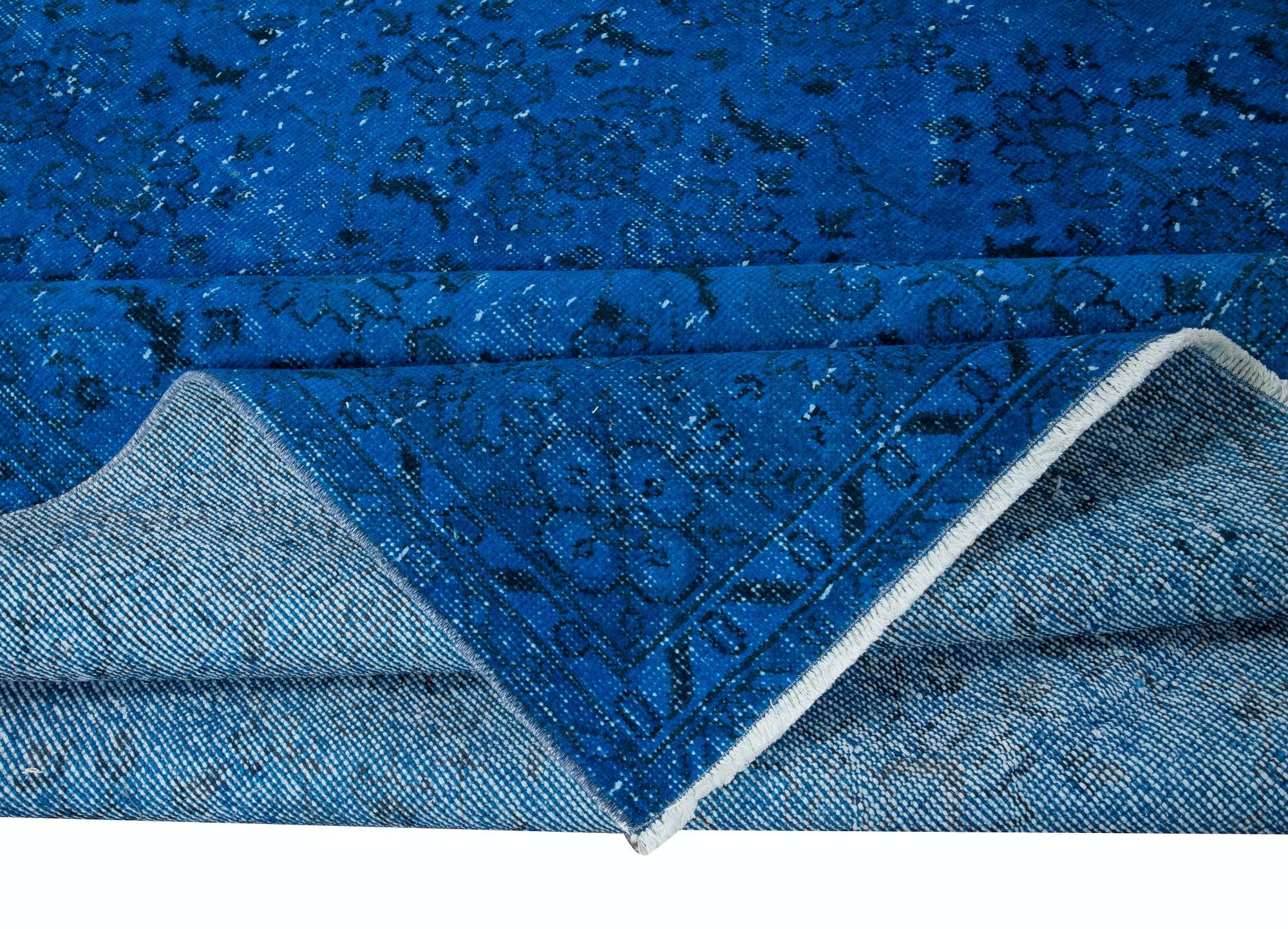 20th Century 6.6x10.2 Ft Modern Blue Handmade Area Rug, Turkish Carpet, Woolen Floor Covering For Sale