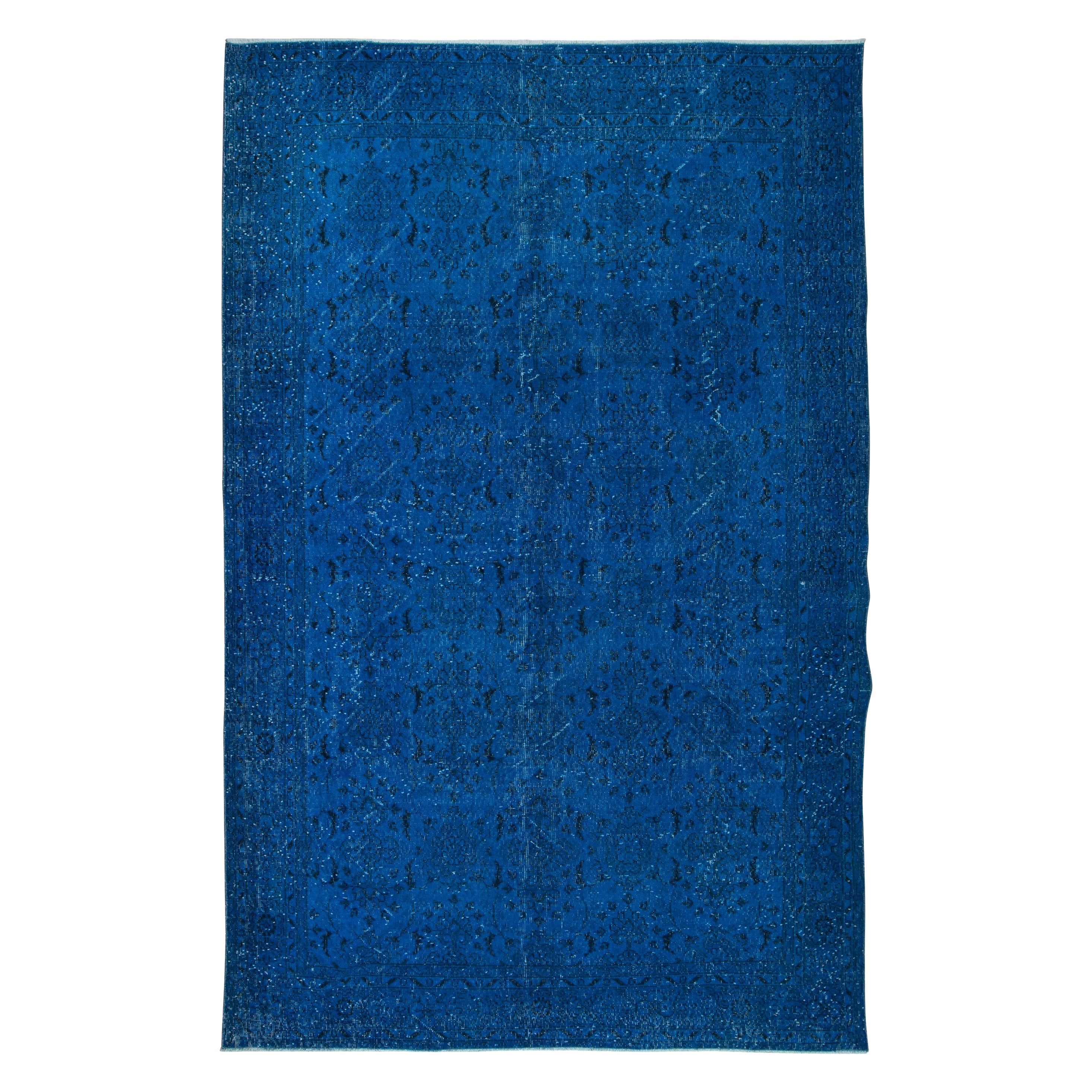 6.6x10.2 Ft Moderner blauer handgefertigter Teppich, türkischer Teppich, Bodenbezug aus Wolle, modern