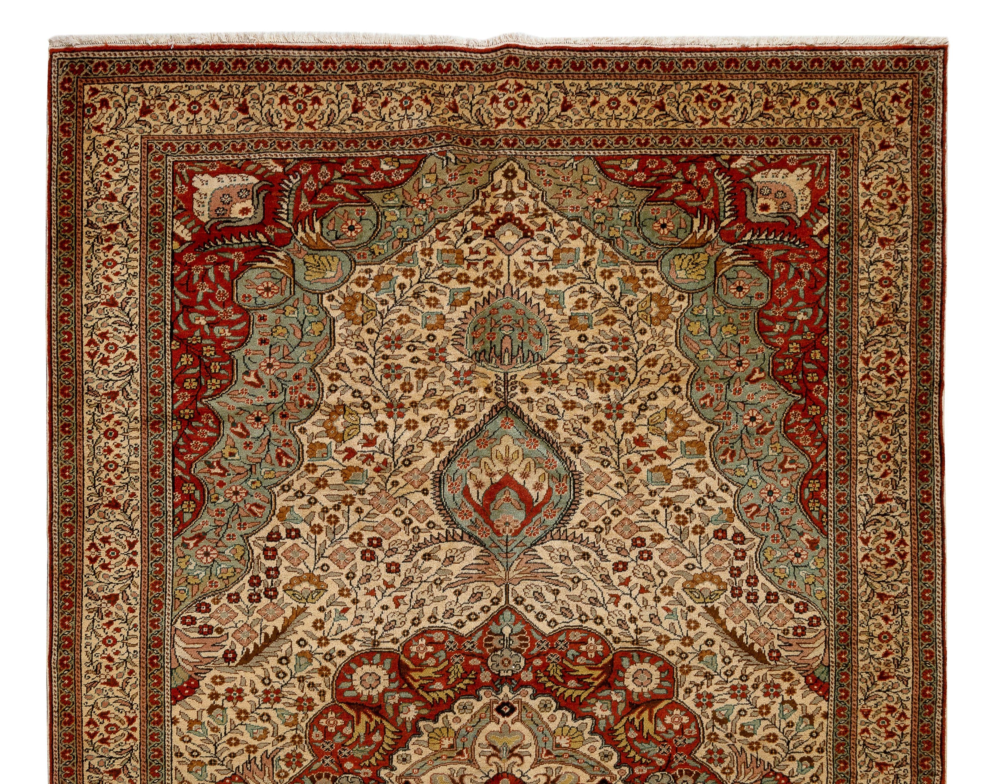 Tabriz 6.6x10.3 Ft Fine Vintage Kayseri Rug. Even Medium Wool Pile on Cotton Foundation For Sale