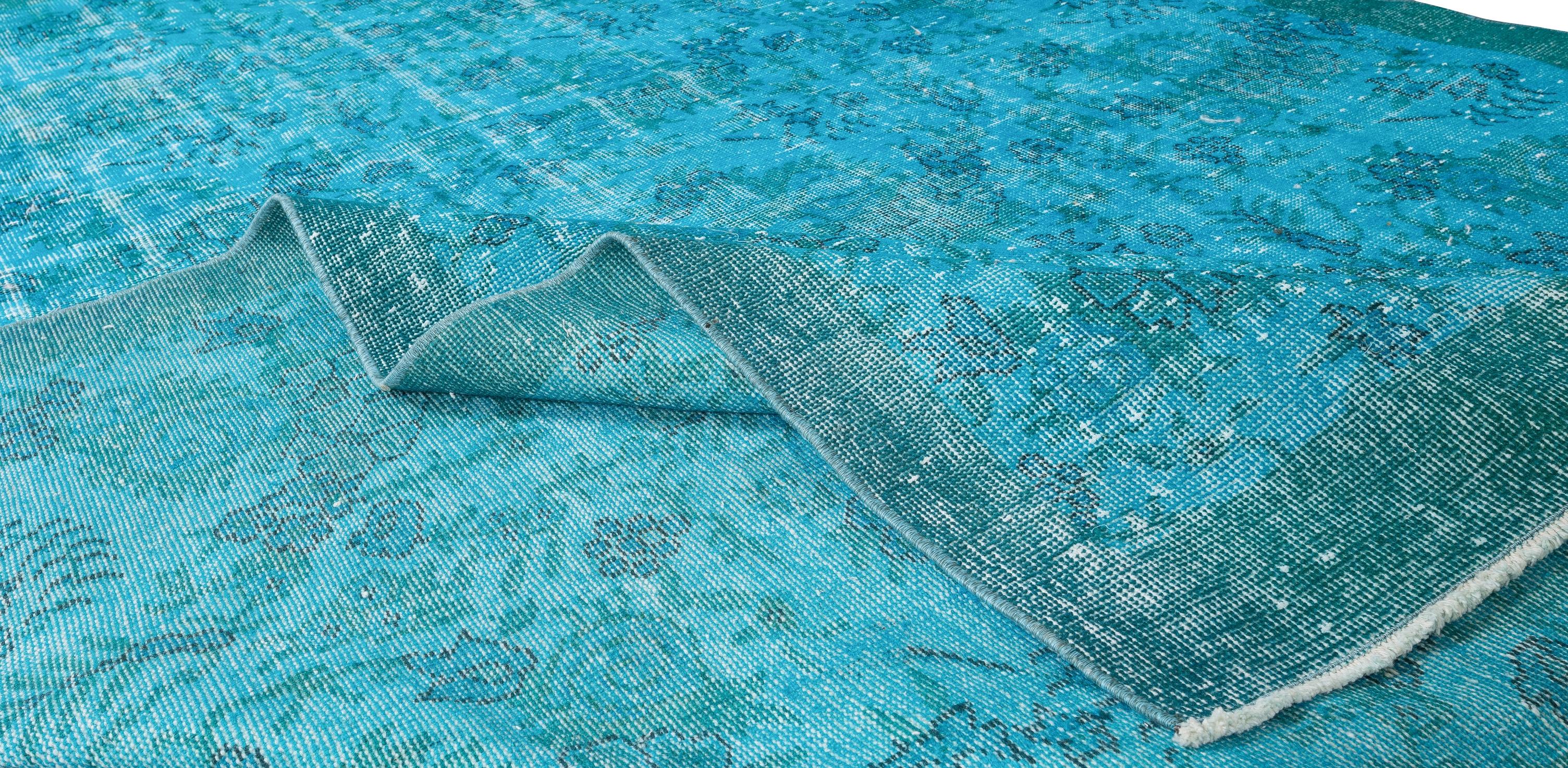 6.6x10.3 Ft Handgefertigter türkischer Tealblauer Teal-Teppich in Handarbeit in Tealblau für Moderne Inneneinrichtung (Türkisch) im Angebot