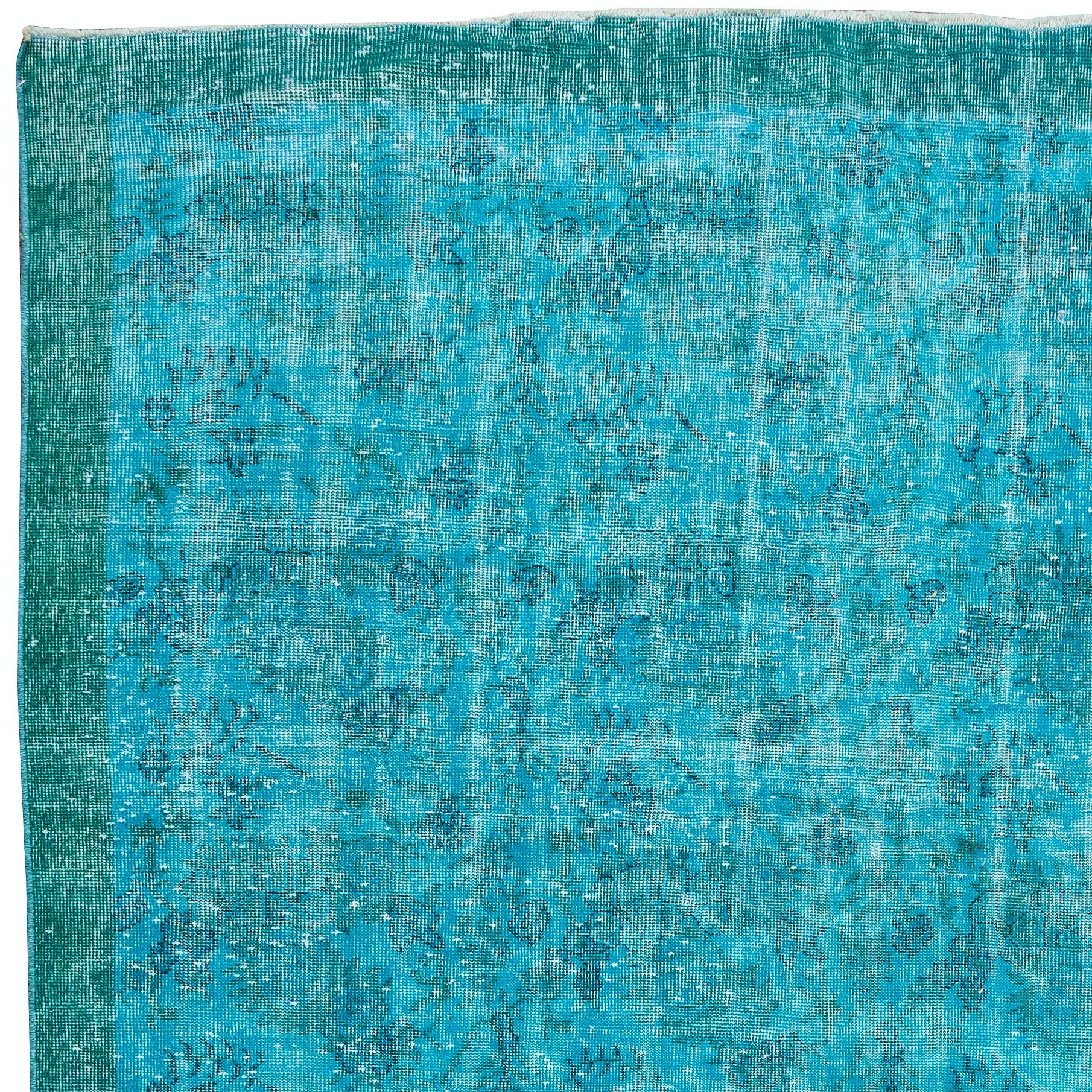 6.6x10.3 Ft Handgefertigter türkischer Tealblauer Teal-Teppich in Handarbeit in Tealblau für Moderne Inneneinrichtung (Handgewebt) im Angebot