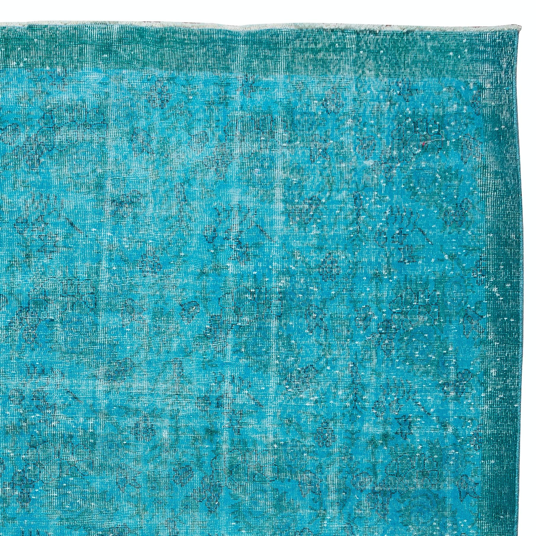 6.6x10.3 Ft Handgefertigter türkischer Tealblauer Teal-Teppich in Handarbeit in Tealblau für Moderne Inneneinrichtung im Zustand „Gut“ im Angebot in Spring Valley, NY