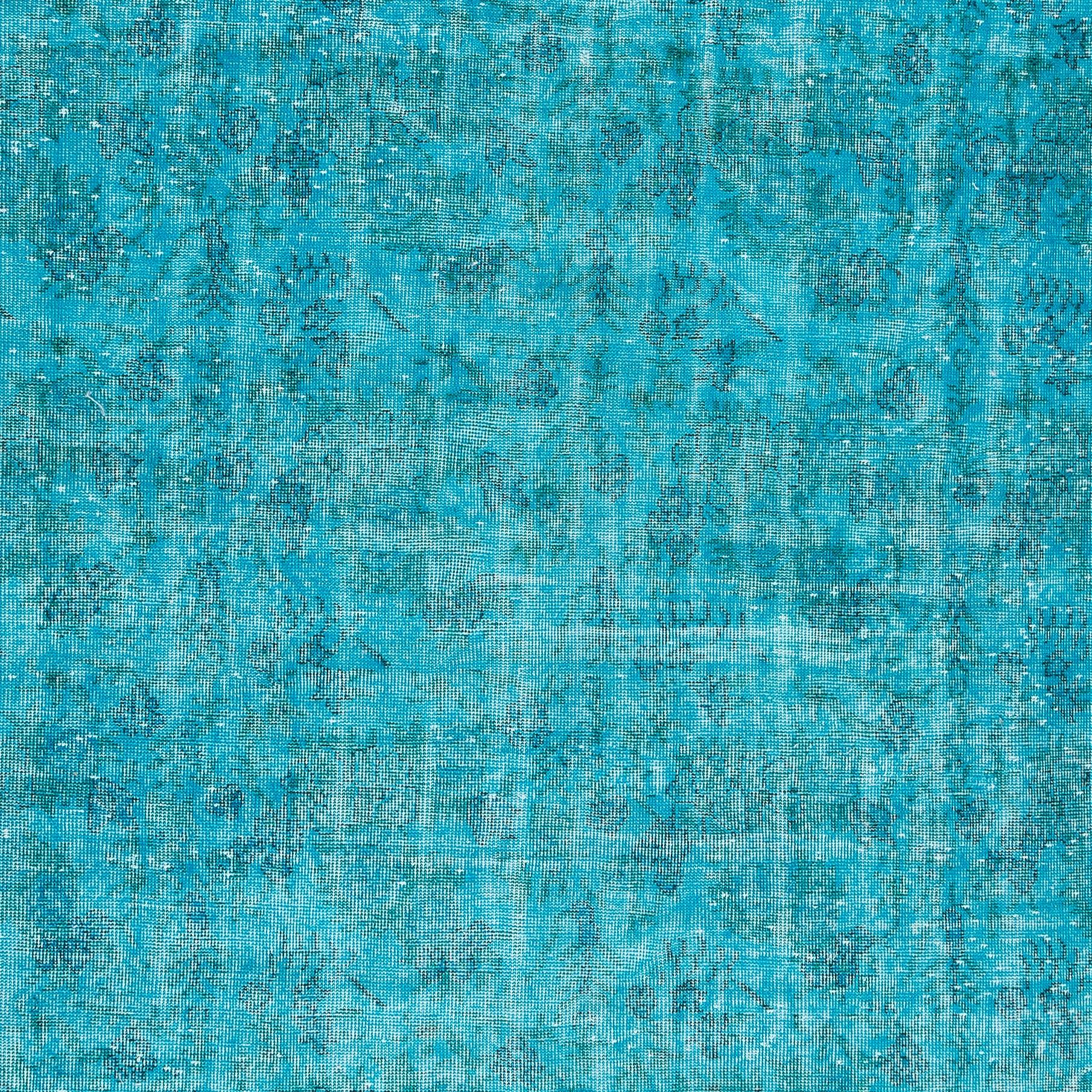 6.6x10.3 Ft Handgefertigter türkischer Tealblauer Teal-Teppich in Handarbeit in Tealblau für Moderne Inneneinrichtung (20. Jahrhundert) im Angebot
