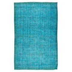 6.6x10.3 Ft Handmade Vintage Turkish Rug Redyed in Teal Blue for Modern Interior