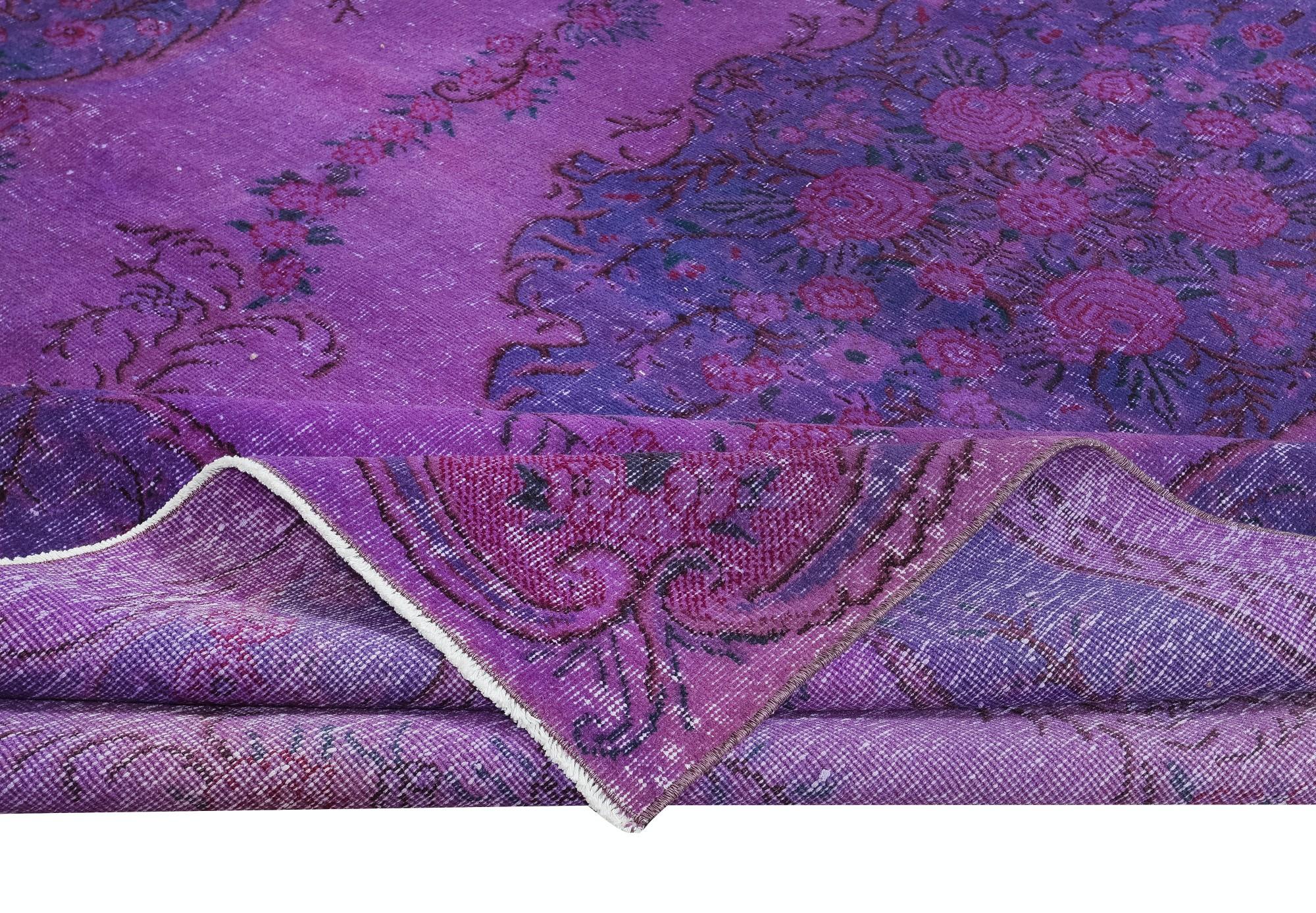 6.6x10.3 Ft Turkish Handmade Wool Area Rug in Purple Ideal for Modern Interiors In Good Condition For Sale In Philadelphia, PA