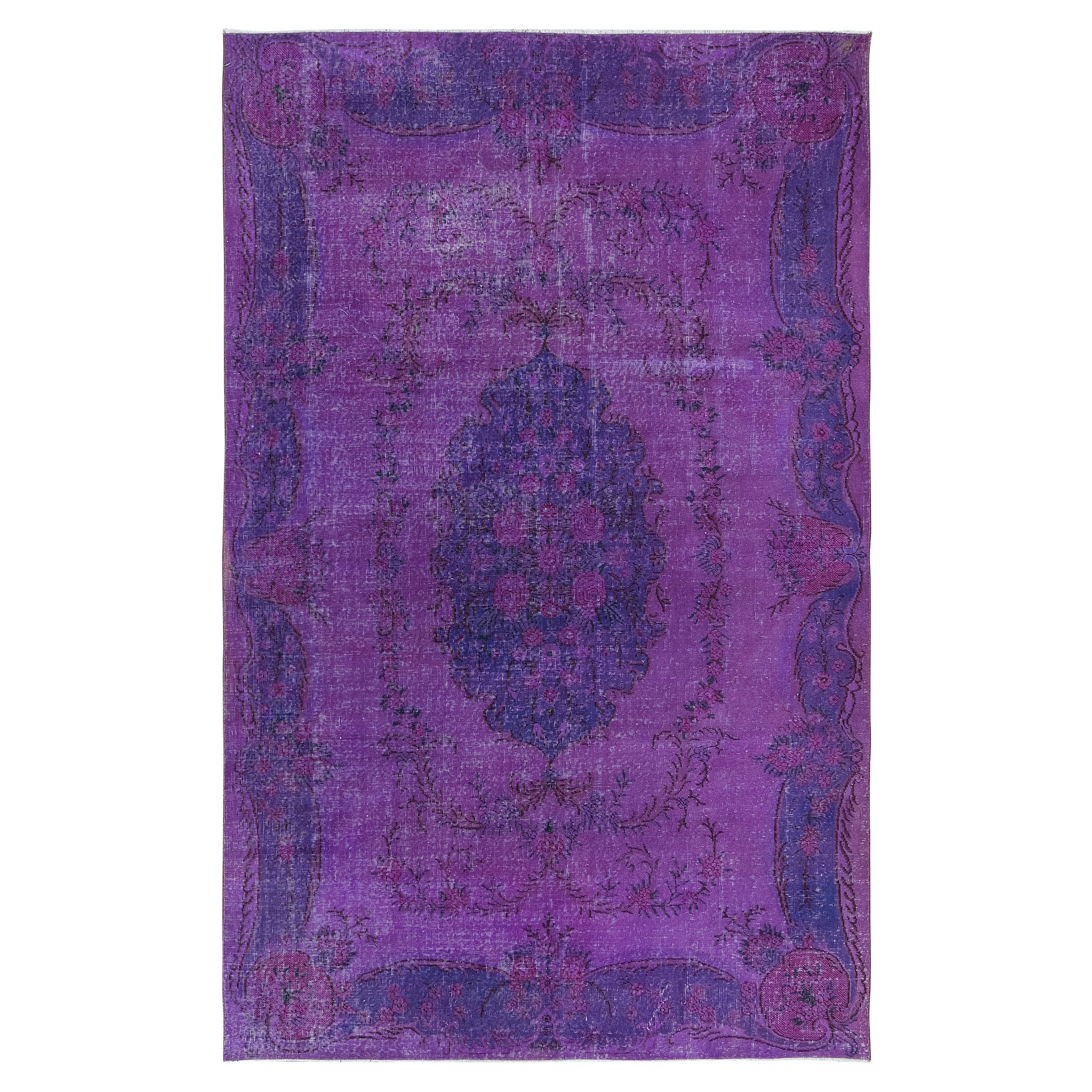 Tappeto di lana turca fatto a mano da 6,6x10,3 piedi in viola, ideale per ambienti moderni