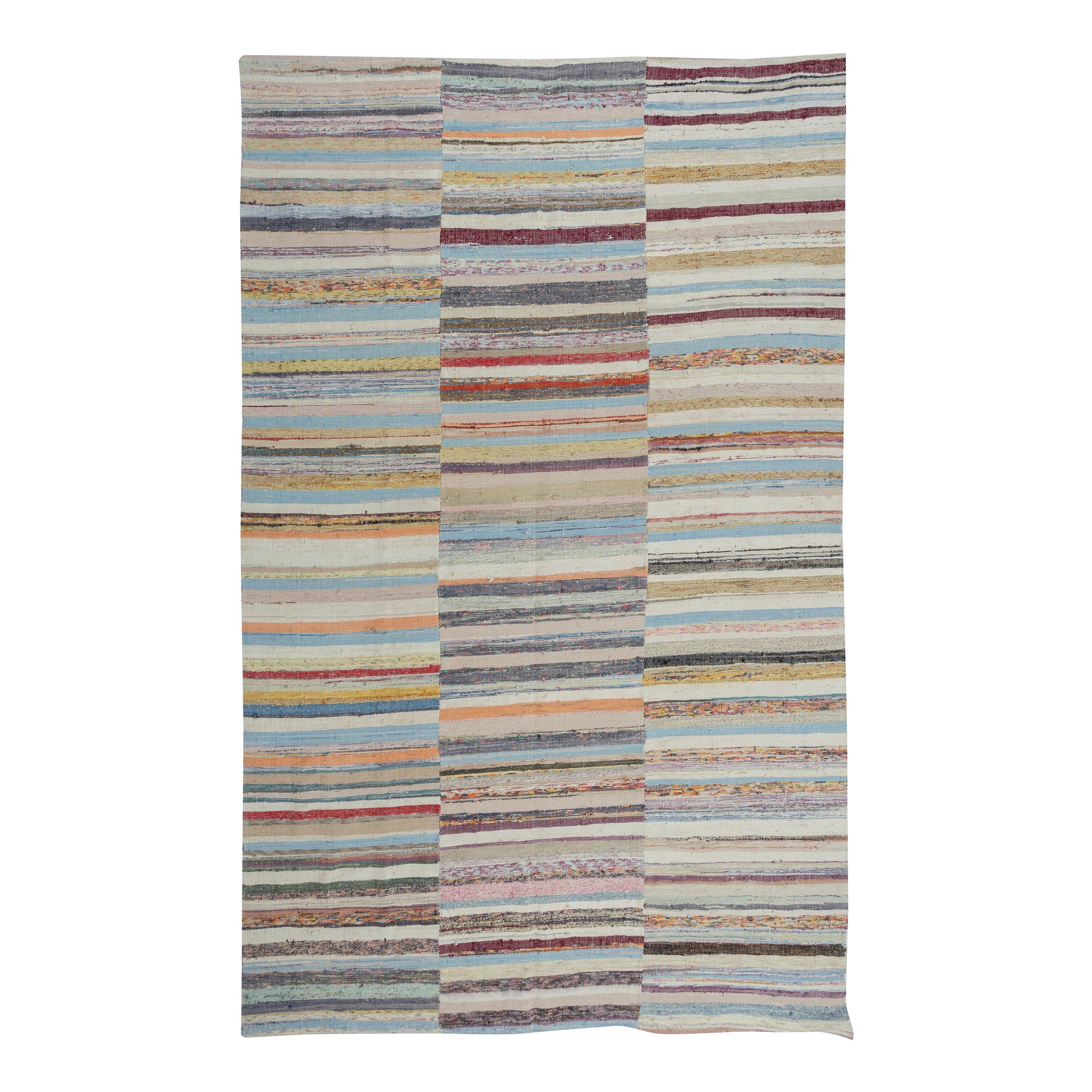 6.6x10.4 ft Handmade Kilim, Vintage Rag Rug, Multicolored Stripe Pattern Carpet