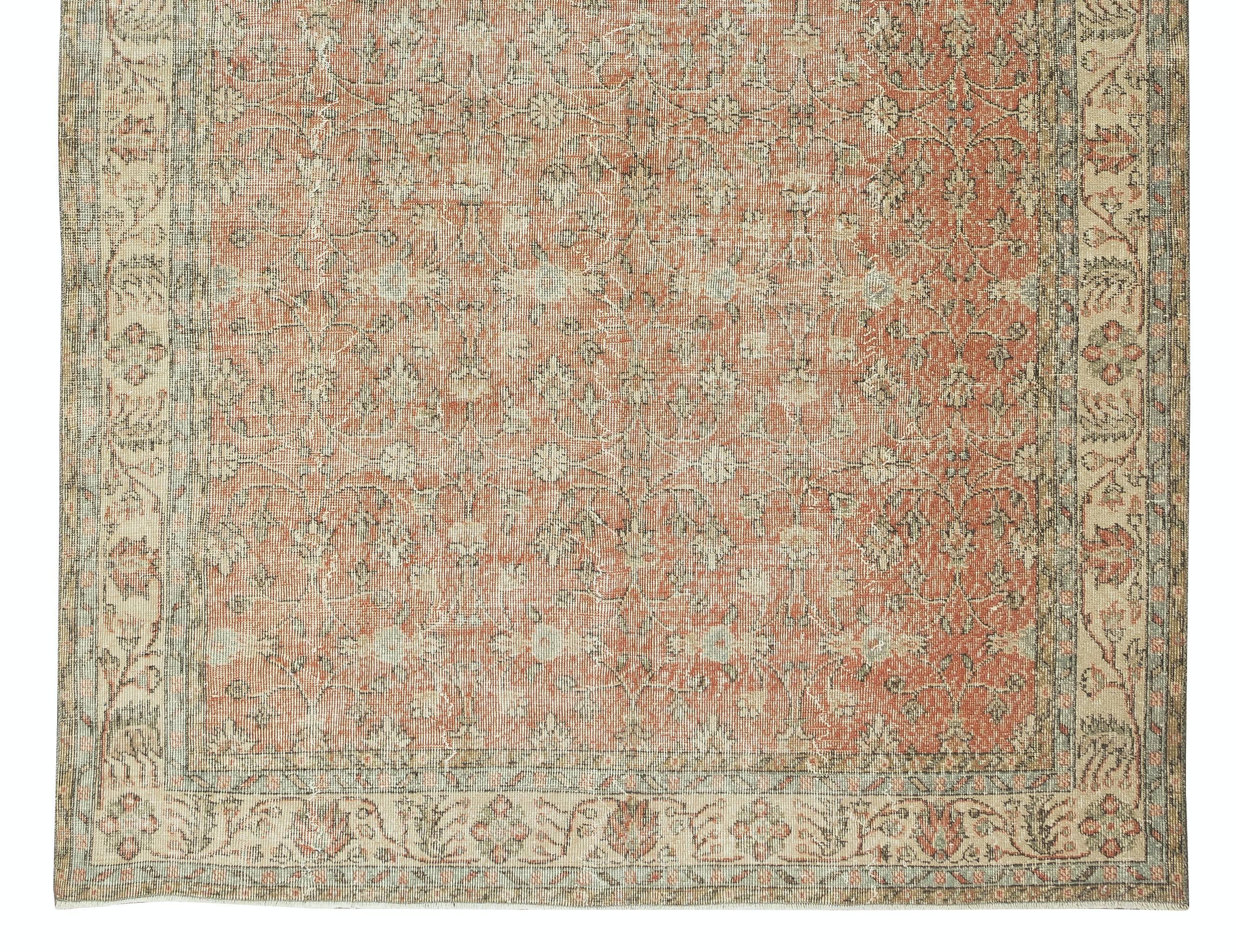 Oushak 6.6x10.5 Ft Hand Knotted Floral Vintage Turkish Area Rug, Wool and Cotton Carpet For Sale