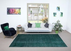 6.6x10.5 Ft Traditional Handmade Dark Green ReDyed Area Rug for Modern Interiors