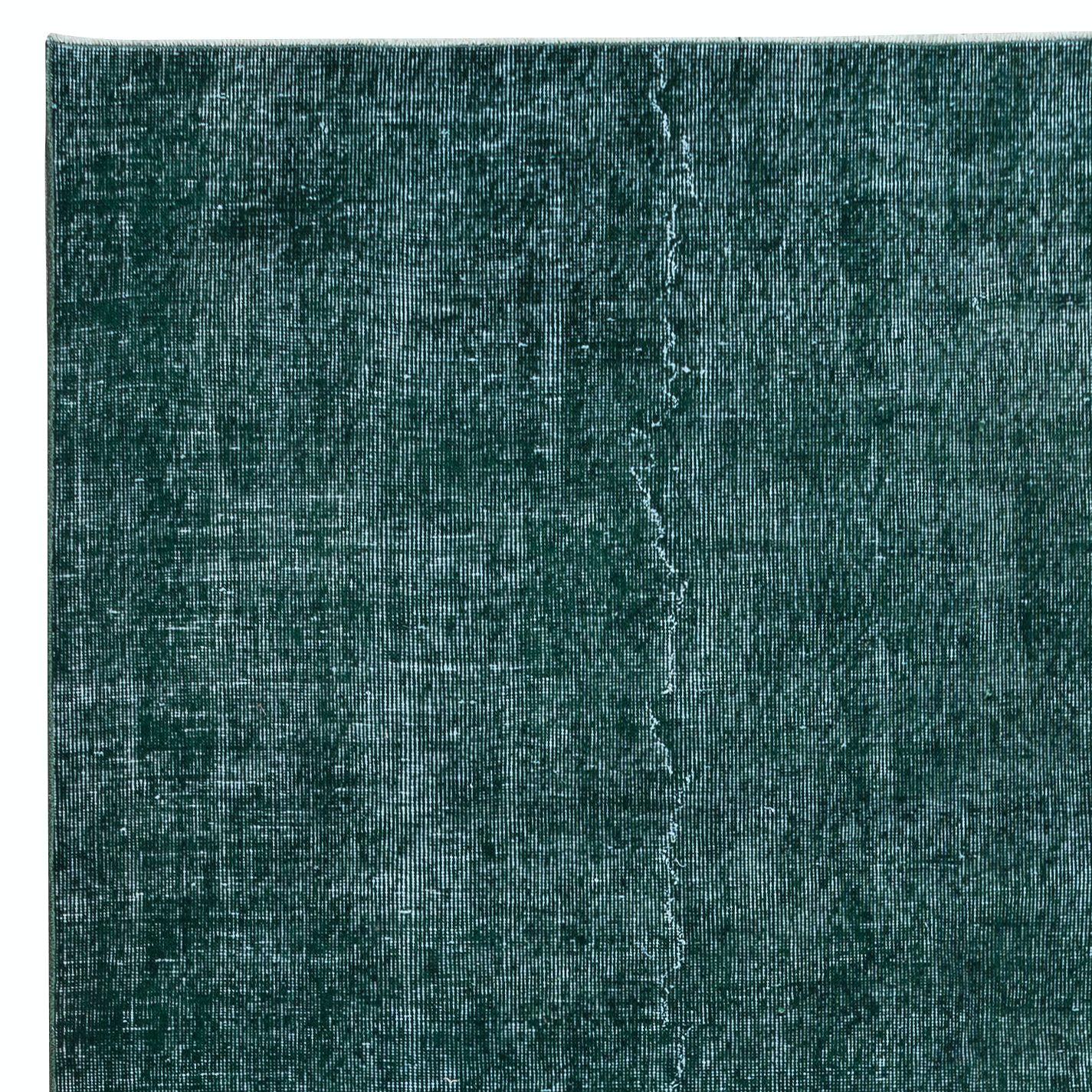 Hand-Woven 6.6x10.5 Ft Traditional Handmade Dark Green ReDyed Area Rug for Modern Interiors For Sale