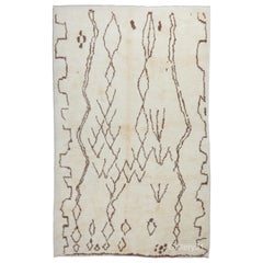 Beni Ourain Wool Rug in Ivory and Brown Color