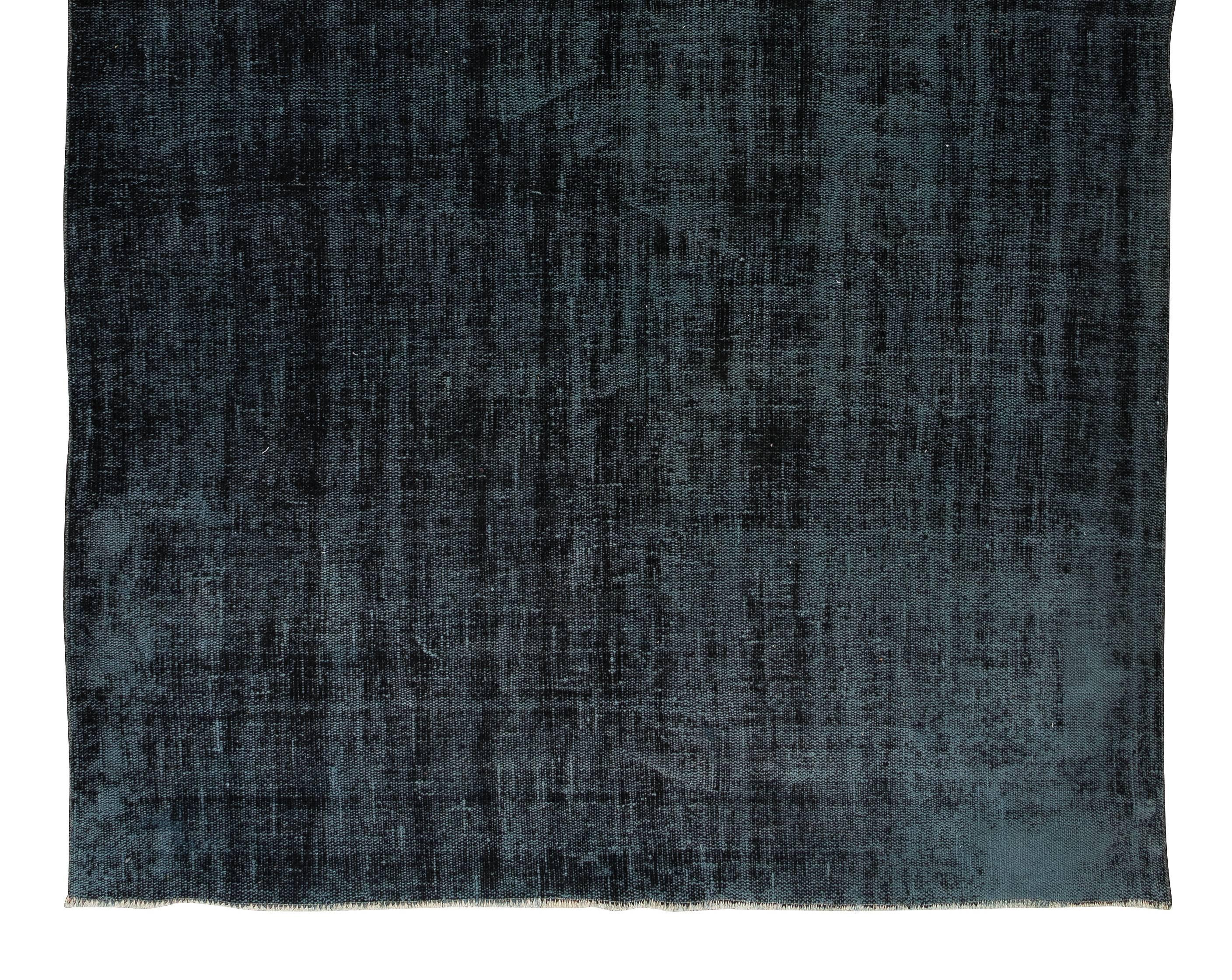 20th Century 6.6x10.6 Ft Black Re-Dyed Rug for Modern Interior, 1960s Handmade Turkish Carpet