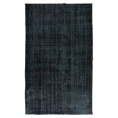 6.6x10.6 Ft Black Re-Dyed Rug for Modern Interior, 1960s Handmade Turkish Carpet