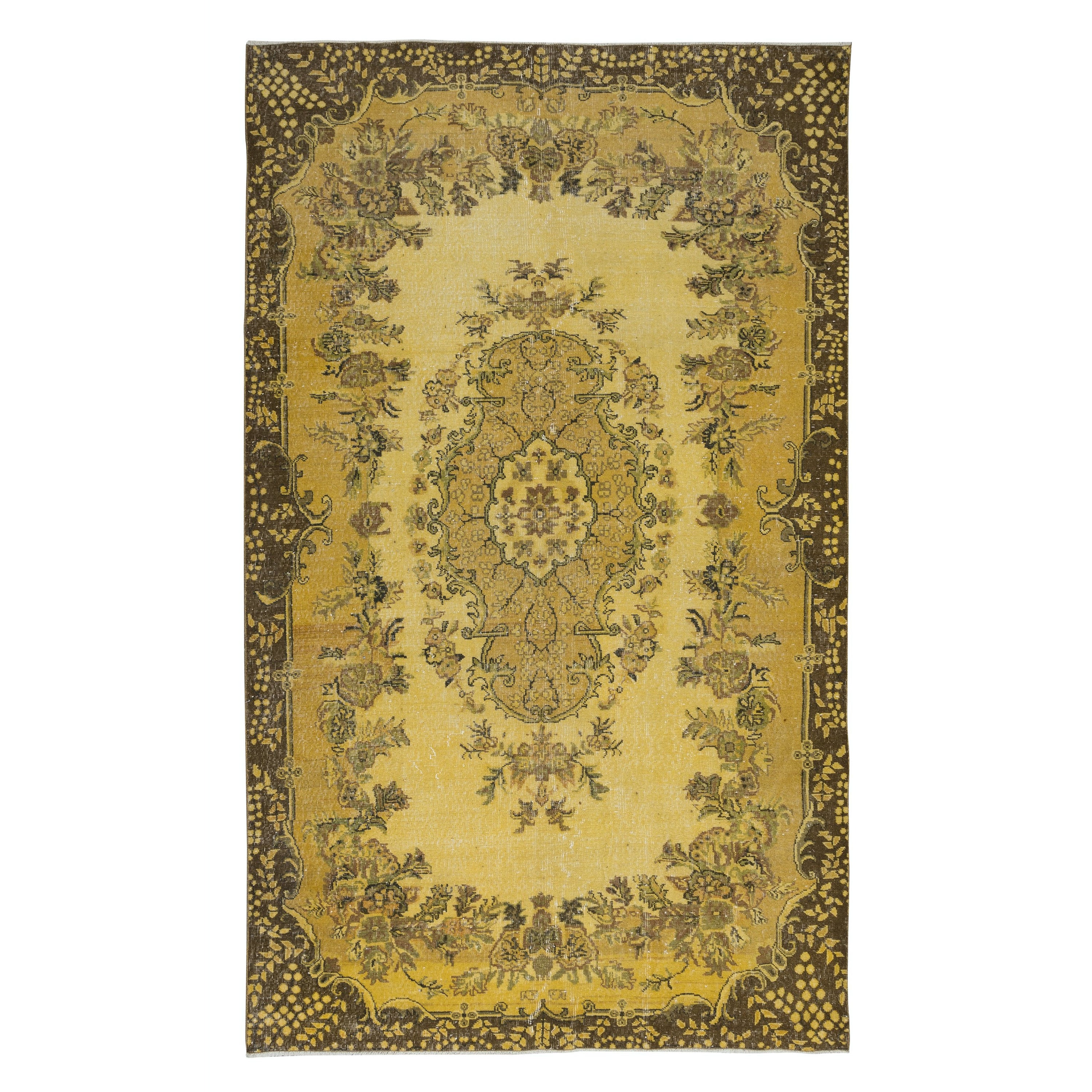 6.6x10.6 Ft Handmade Turkish Area Rug with Medallion Design & Yellow Background