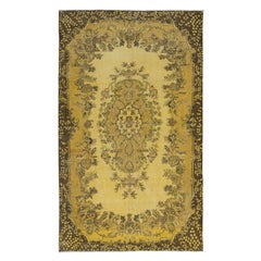 6.6x10.6 Ft Handmade Turkish Area Rug with Medallion Design & Yellow Background