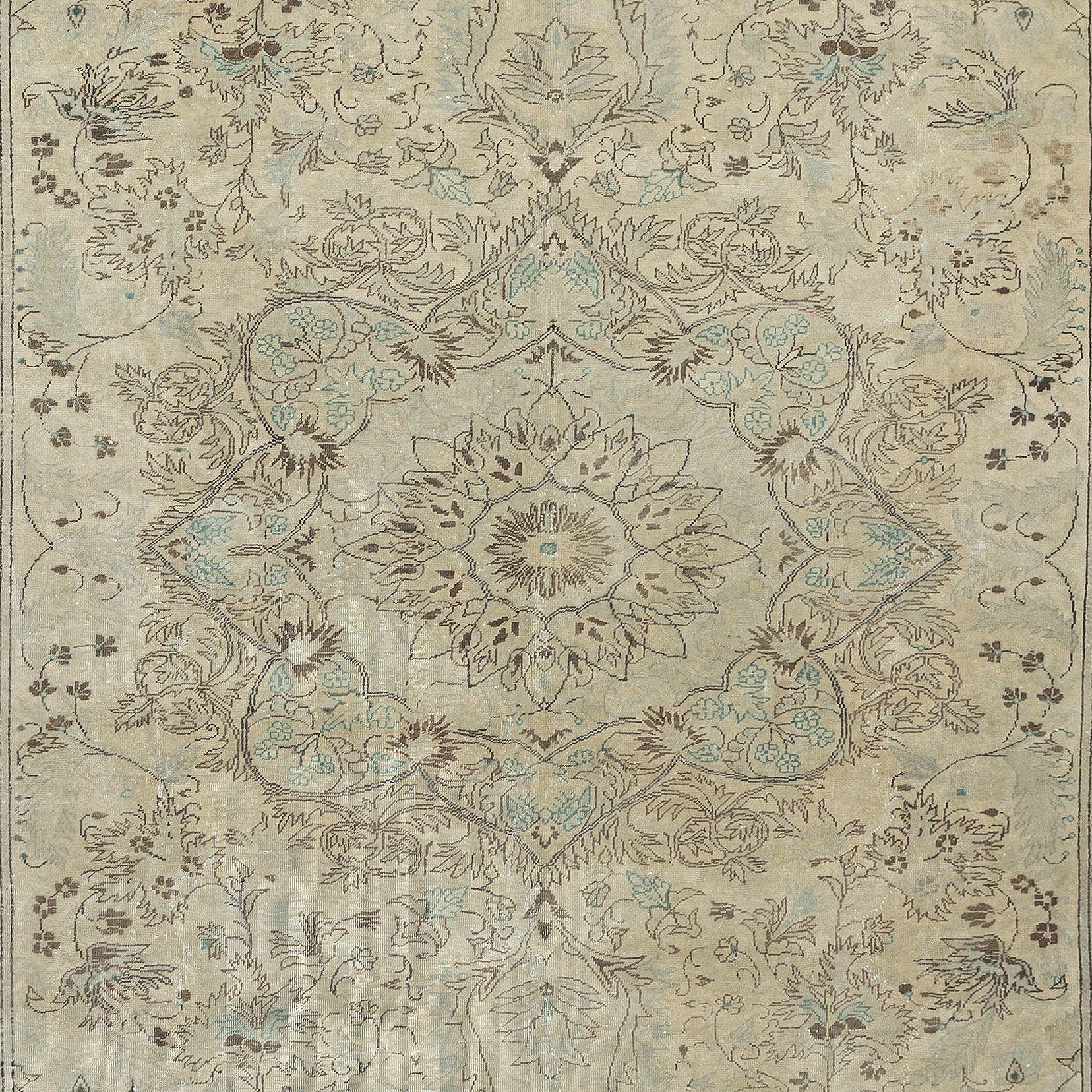 Hand-Knotted 6.6x10.6 Ft One-of-a-Kind Vintage Area Rug, Handmade Anatolian Carpet in Beige For Sale