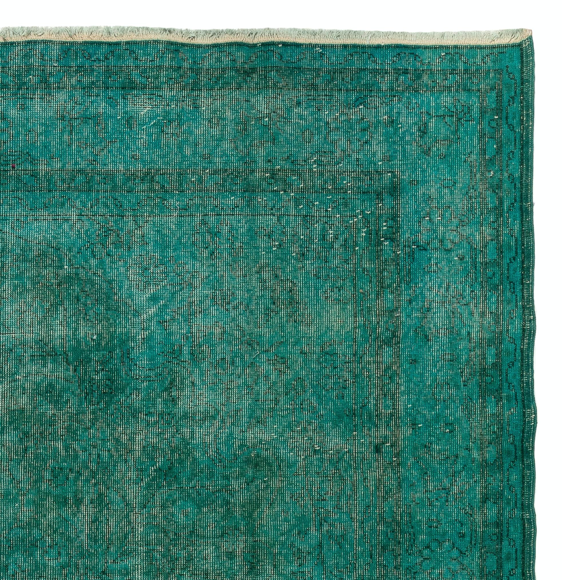 Hand-Woven 6.6x10.6 Ft Turquoise Blue Color ReDyed Vintage Turkish Rug for Modern Interiors