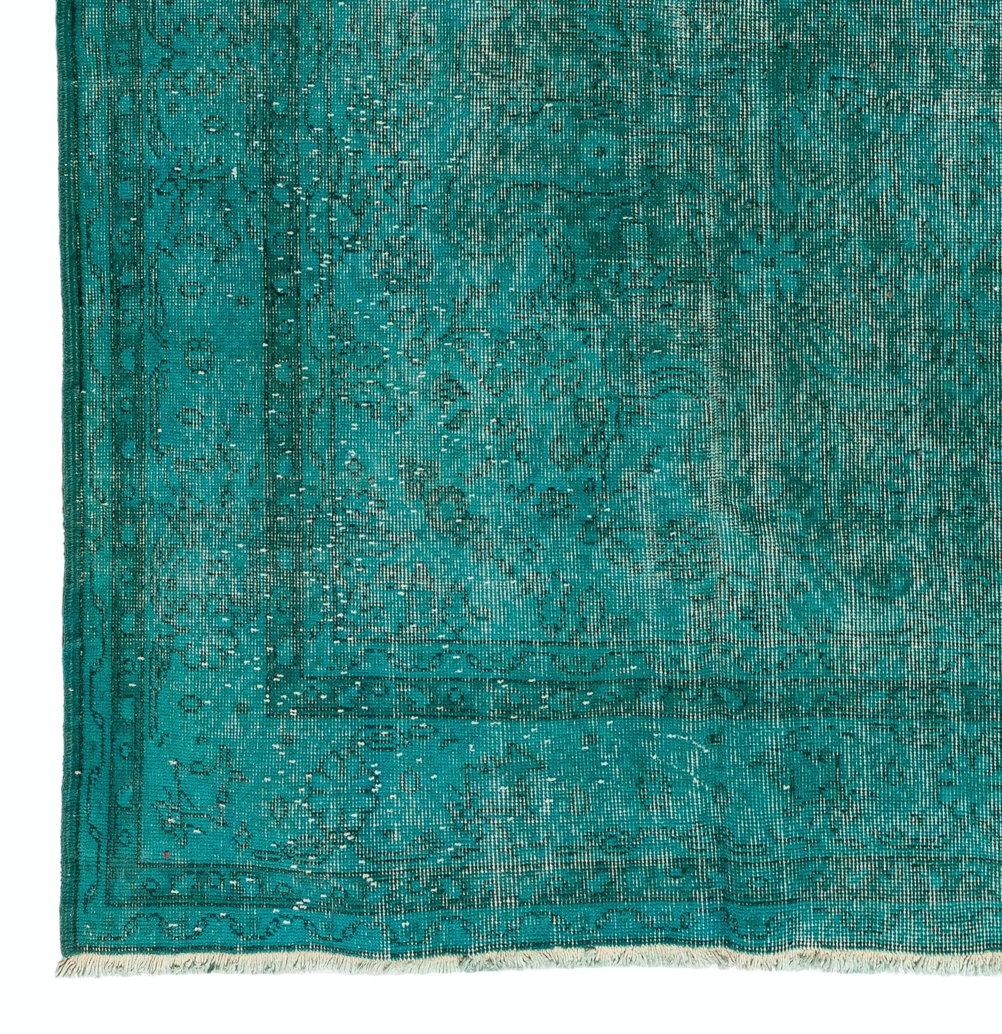 20th Century 6.6x10.6 Ft Turquoise Blue Color ReDyed Vintage Turkish Rug for Modern Interiors