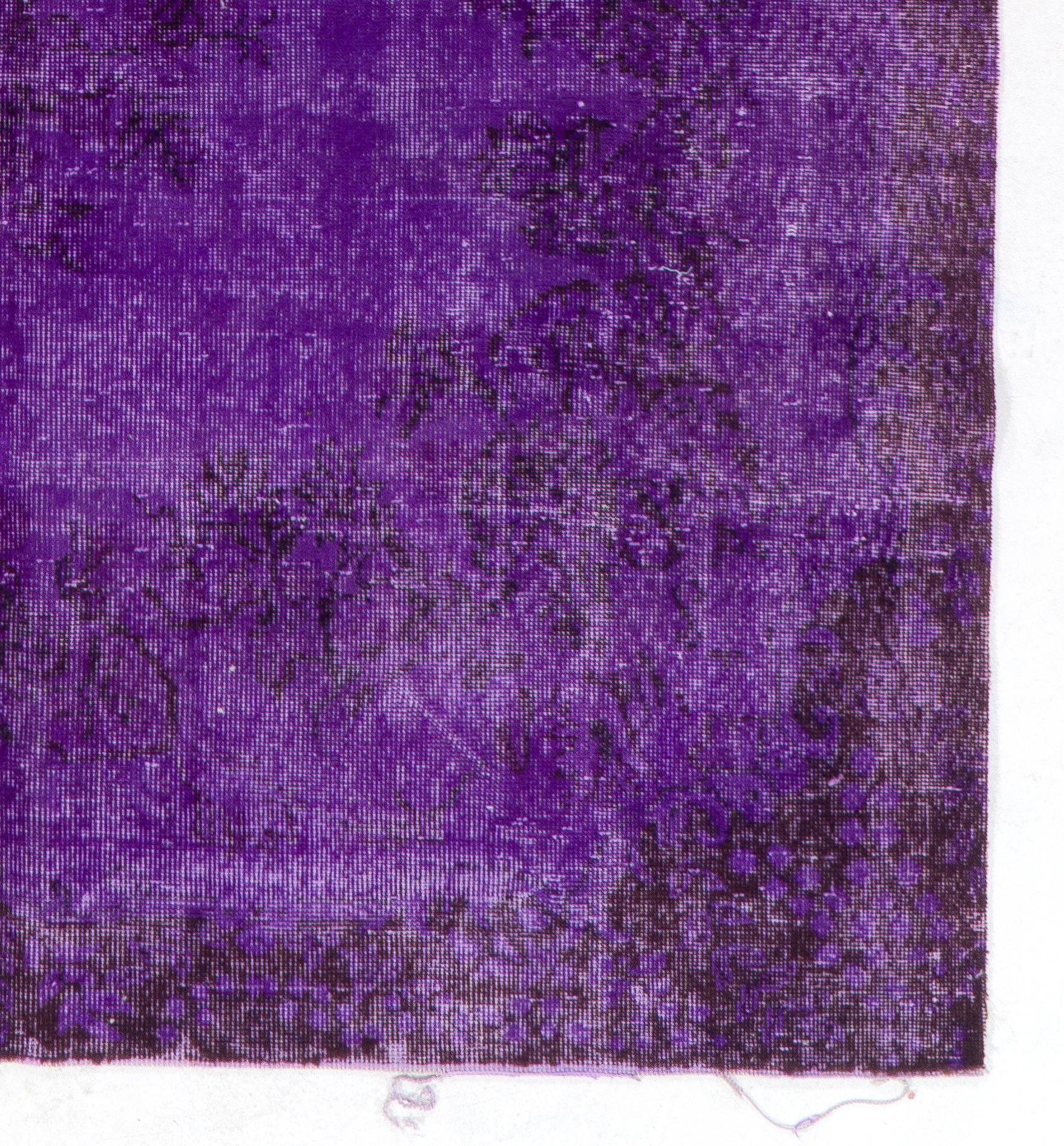 6.6x10.7 Ft Distressed Vintage Medallion Design Handmade Rug Over-Dyed in Purple In Good Condition For Sale In Philadelphia, PA