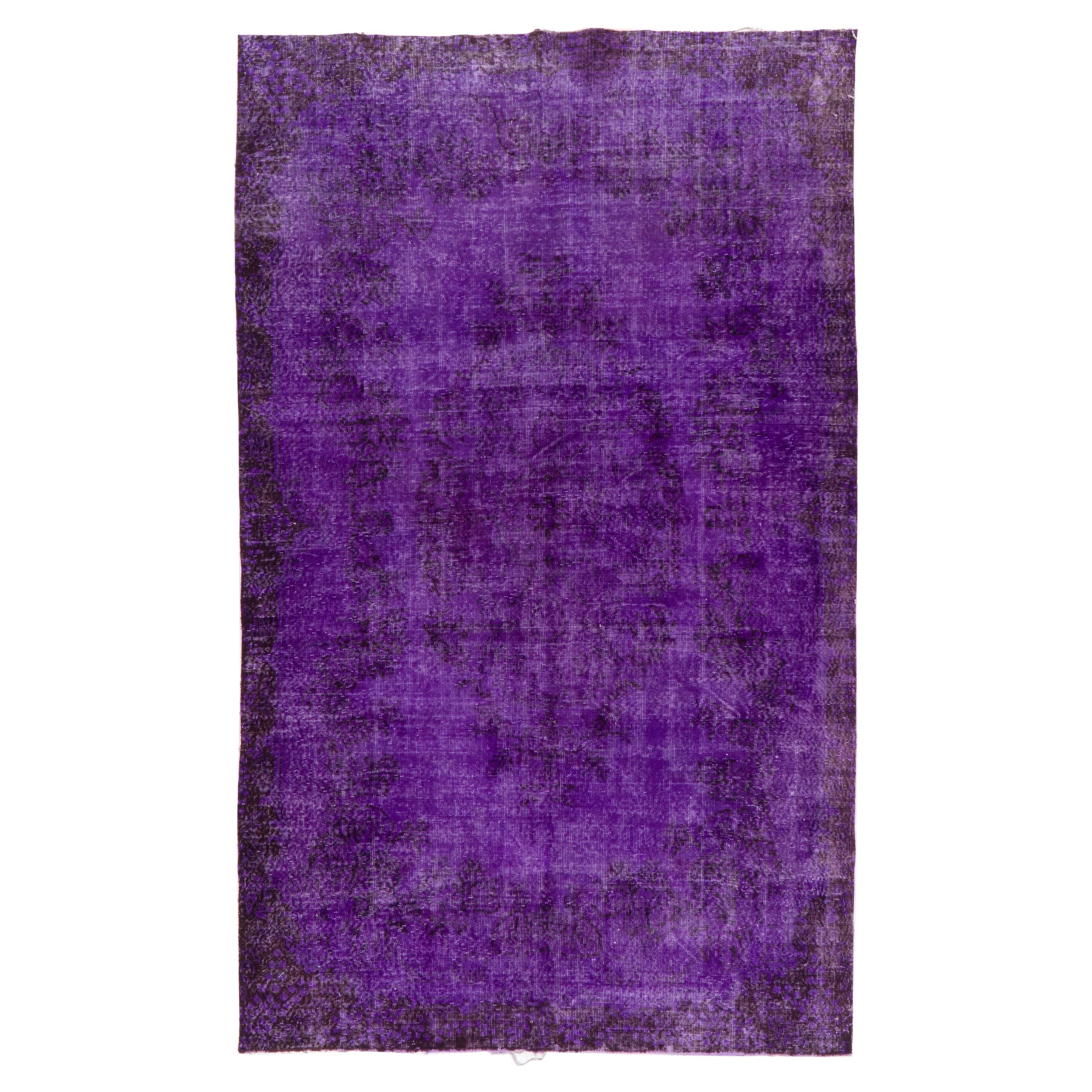 6.6x10.7 Ft Distressed Vintage Medallion Design Handmade Rug Over-Dyed in Purple For Sale