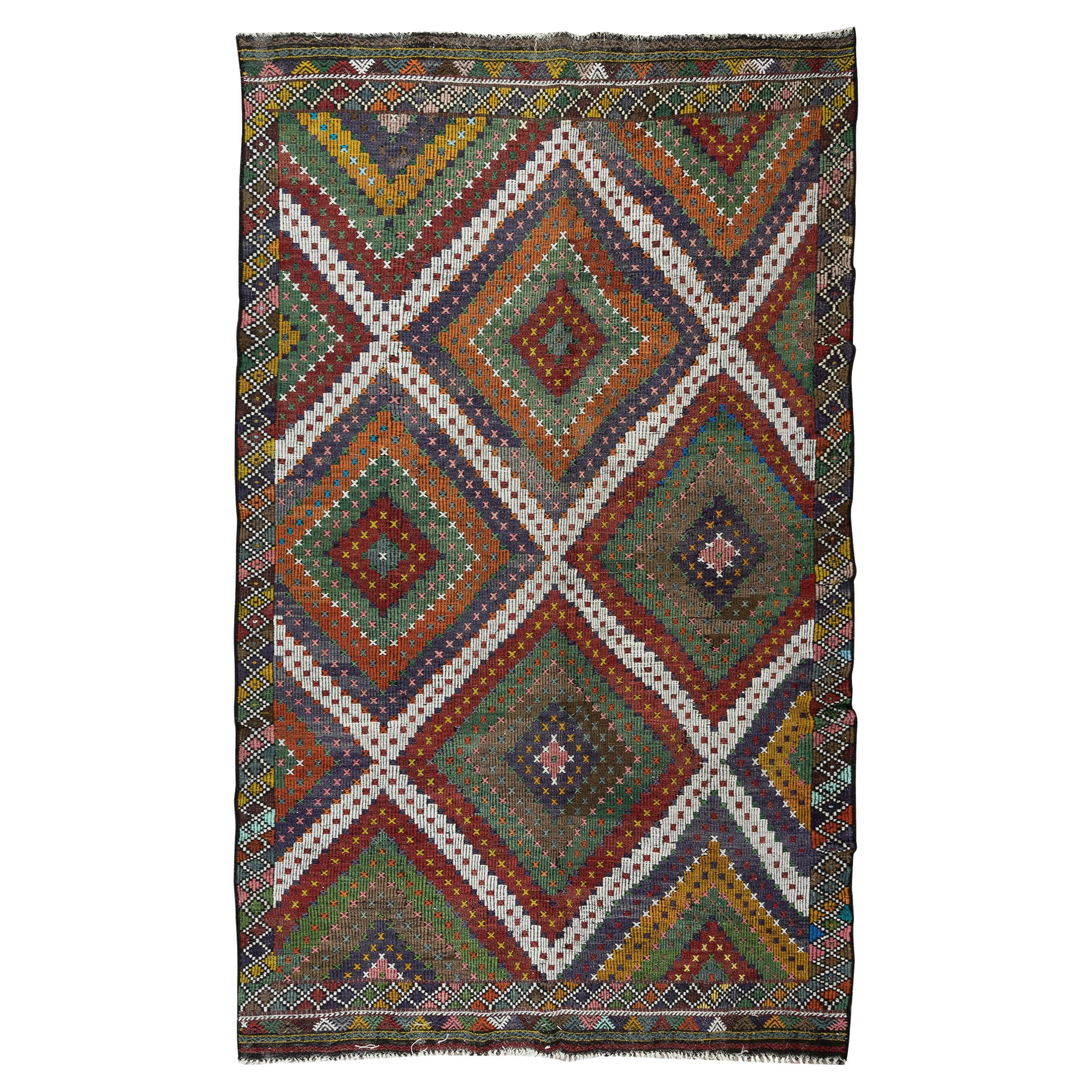 6.6x10.7 Ft Unico tappeto vintage turco Rug & Kilim, Tappeto fatto a mano in lana