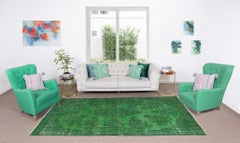 6.6x10.7 Ft Green Area Rug, Modern Turkish Handmade Carpet, Home Decor Wool Rug