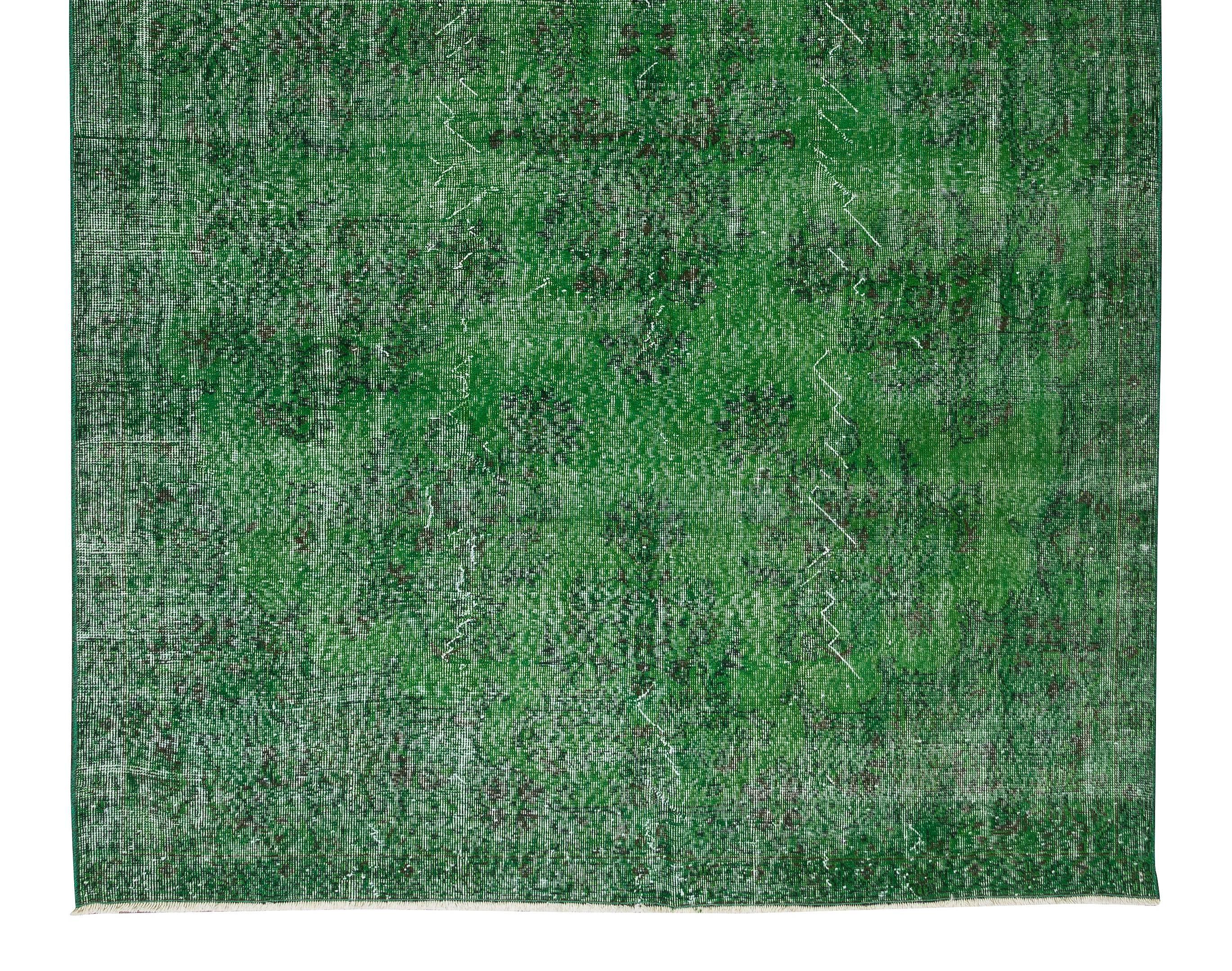 20th Century 6.6x10.7 Ft Green Area Rug, Modern Turkish Handmade Carpet, Home Decor Wool Rug For Sale