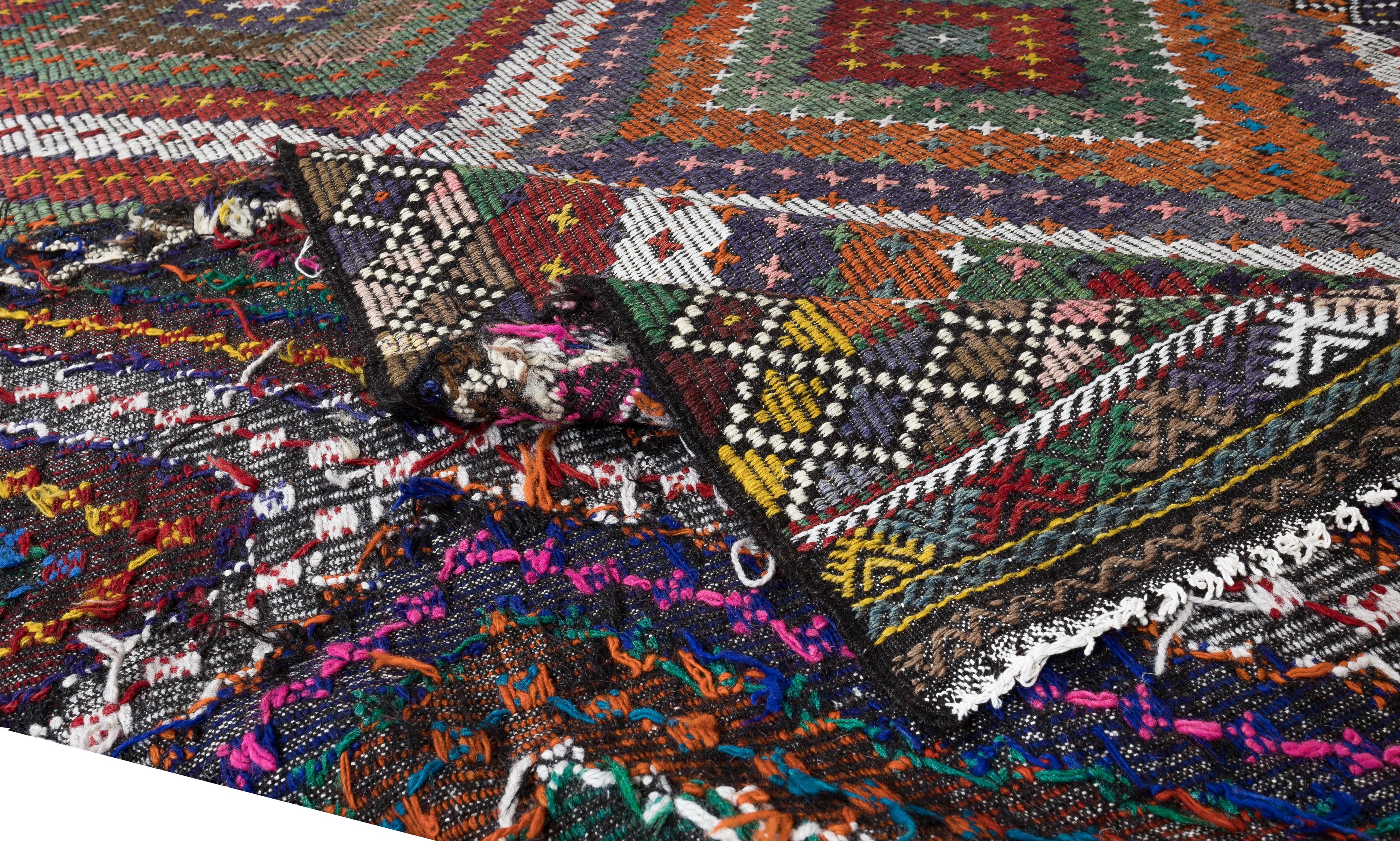 Hand-Woven 6.6x10.7 Ft Vintage Turkish Jijim Kilim, Handmade Carpet, All Wool, Unique Rug For Sale