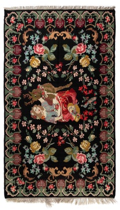 6.7x11 Ft Vintage Bessarabian Kilim, Floral Handwoven Wool Rug from Moldova
