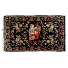 6.7x11 Ft Vintage Bessarabian Kilim, Floral Handwoven Wool Rug from Moldova