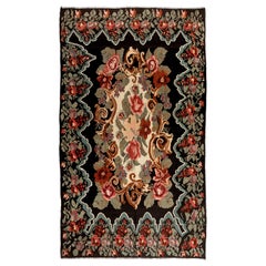 6.6x11 Ft Dekorativer handgefertigter bessarabischer Kelim-Teppich mit Blumenmuster. Vintage-Wandteppich