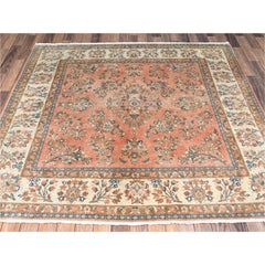 6'6"x6'6" Pink Vintage Persian Lilihan Soft Pile Hand Knotted Wool Square Rug