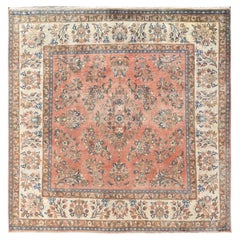 6'6"x6'6" Pink Vintage Persian Lilihan Soft Pile Hand Knotted Wool Square Rug