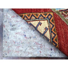 6'6"x6'6" Red Afghan Super Kazak with Star Design Hand Knotted Wool Round Rug