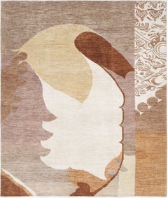6.6x8 ft Handknotted Beige, Brown and Ivory Wool Area Rug with Abstract Design