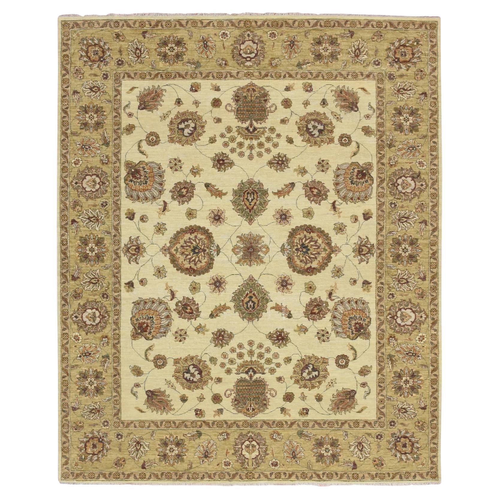 6
6 "x8
 Ivory Agra with Ziegler Design Leaf Pattern Hand Knotted Pure Wool Rugs (Tappeto in pura lana annodato a mano)