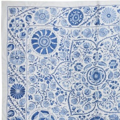 6.6x8.4 ft Crochet Suzani Wall Hanging, Silk Bed Cover, Hand Embroidered Bedding