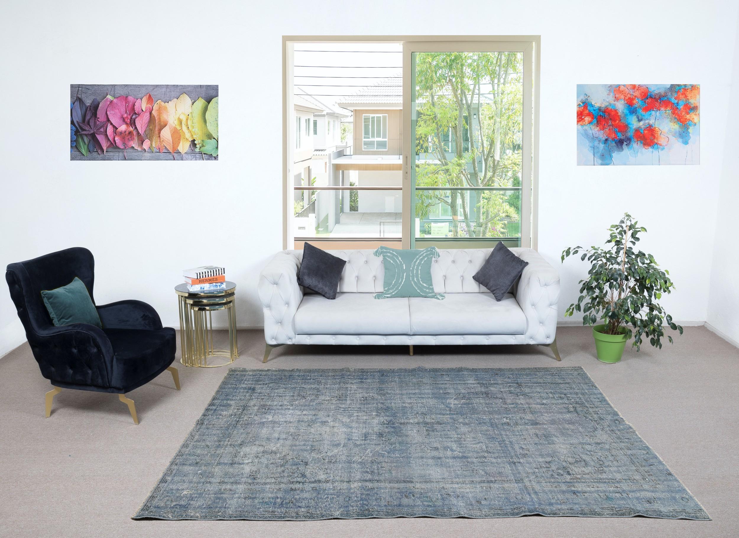 Our over-dyed rugs are all hand-knotted vintage pieces that are recreated in our workshop to cater to a wider range of interior design choices from modern to coastal, from industrial to rustic/cottage. These 50 to 70 year-old rugs were hand-knotted