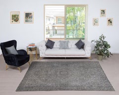 6.6x9 Ft handgeknüpfter Vintage Gray Wollteppich. Moderner türkischer Overdyed-Teppich
