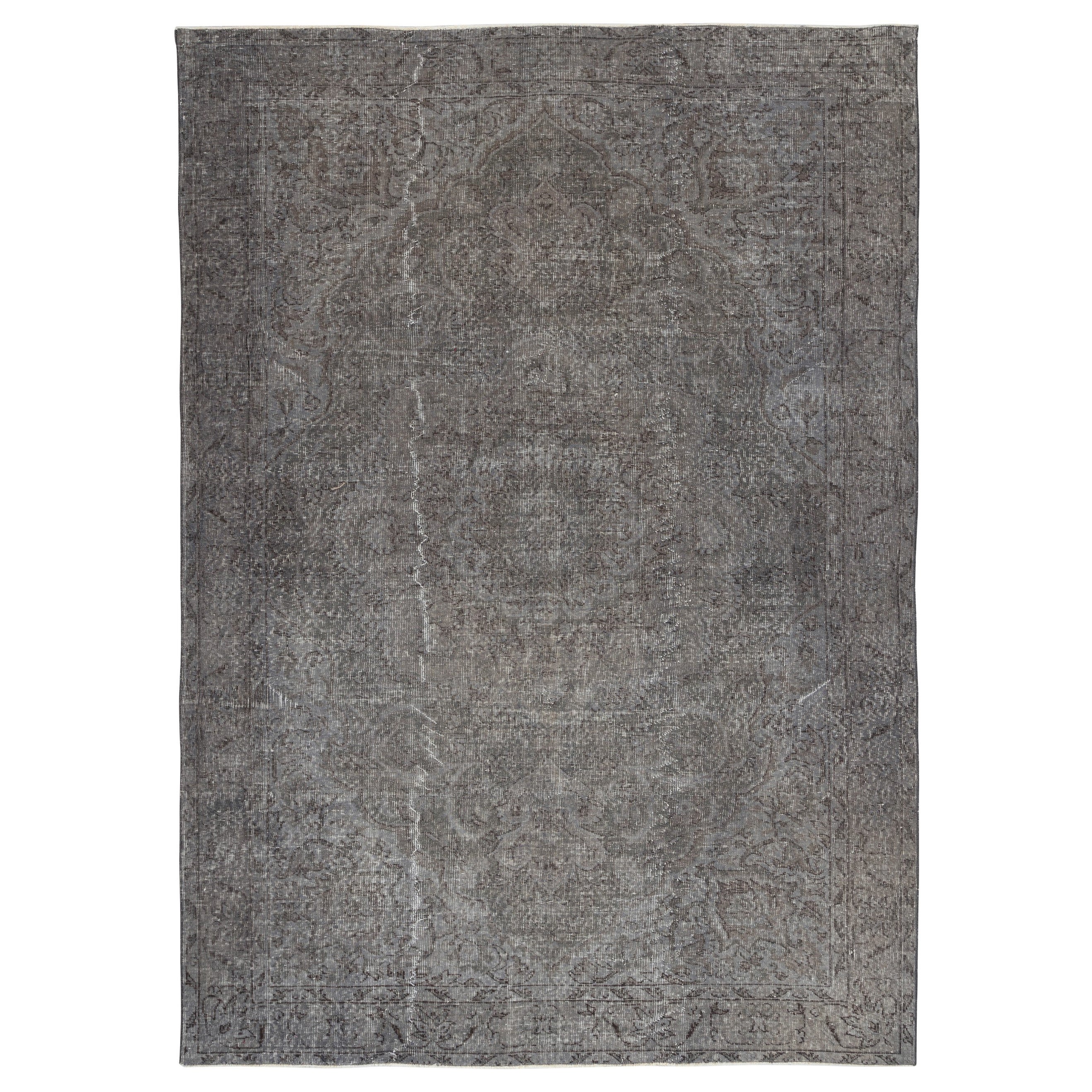 6.6x9 Ft handgeknüpfter Vintage Gray Wollteppich. Moderner türkischer Overdyed-Teppich