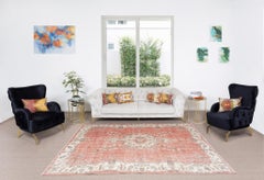 6.6x9 Ft Hand Knotted Vintage Oushak Area Rug, Traditional 1960s Floor Covering