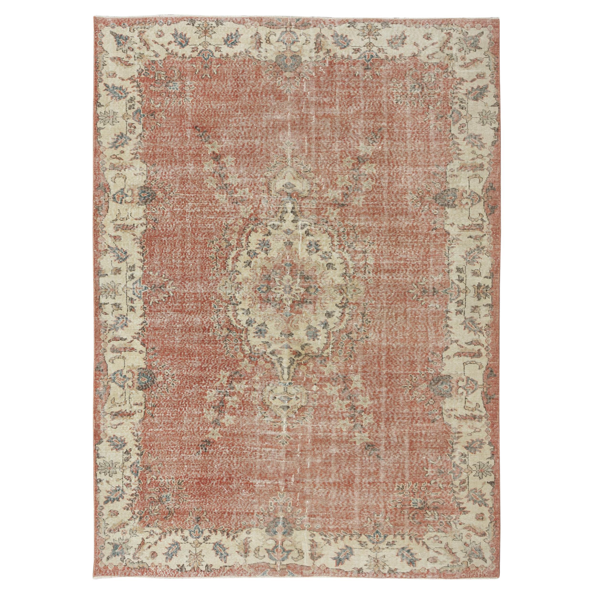 6.6x9 Ft Hand Knotted Vintage Oushak Area Rug, Traditional 1960s Floor Covering For Sale