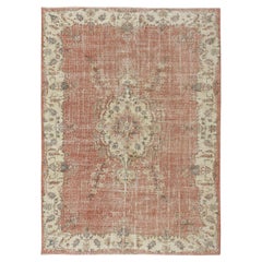 6.6x9 Ft Hand Knotted Retro Oushak Area Rug, Traditional 1960s Floor Covering
