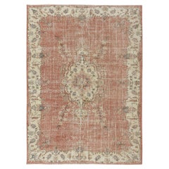 6.6x9 Ft Hand Knotted Vintage Oushak Area Rug, Traditional 1960s Floor Covering